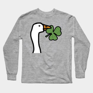 Portrait of a Gaming Goose Stealing a Shamrock Long Sleeve T-Shirt